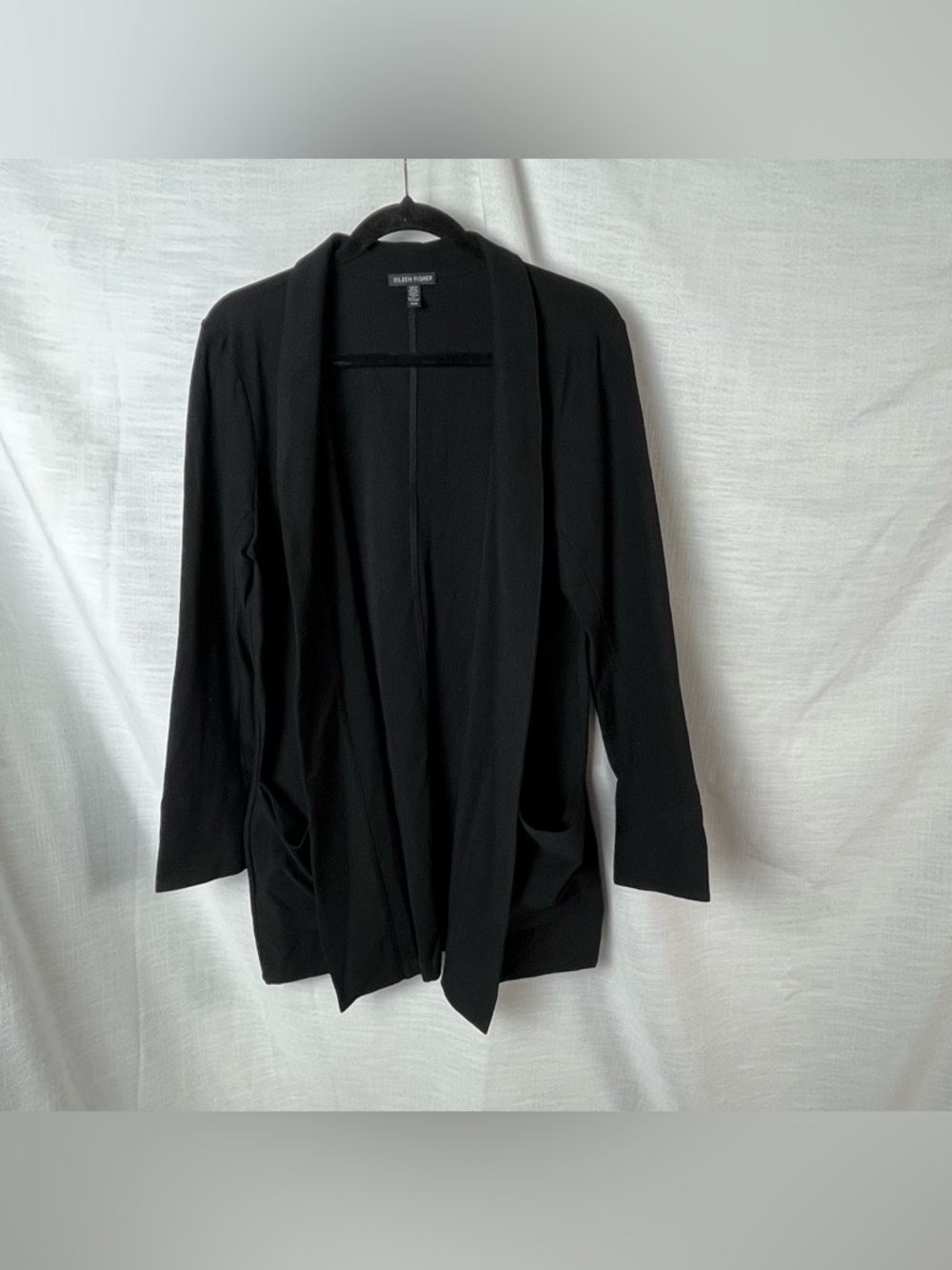Eileen Fisher Black Open Drape Pocket Cardigan Blazer Size M
